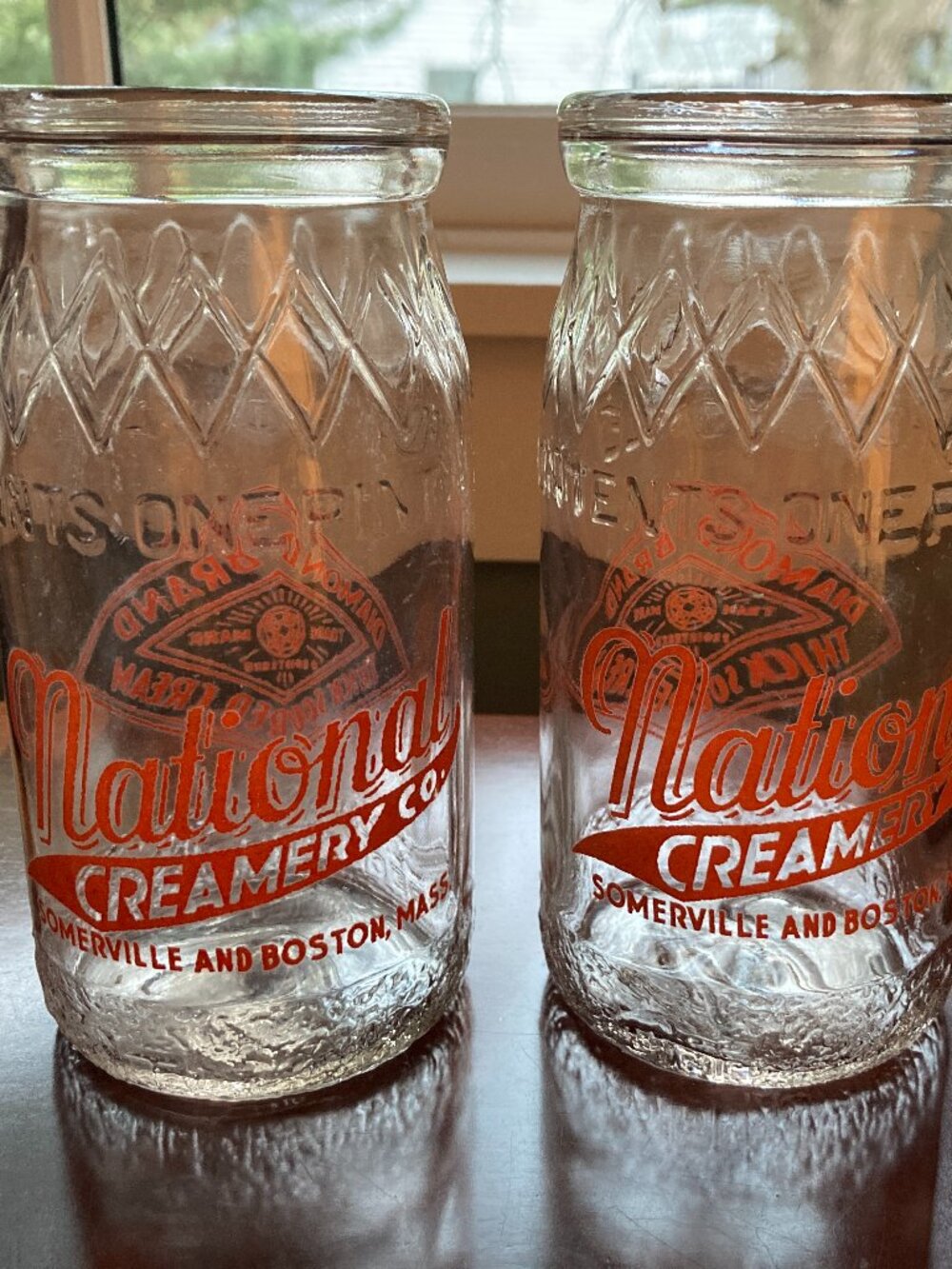 Vintage - National Creamery Co. Somerville and Boston, Mass - 2 one pint bottles